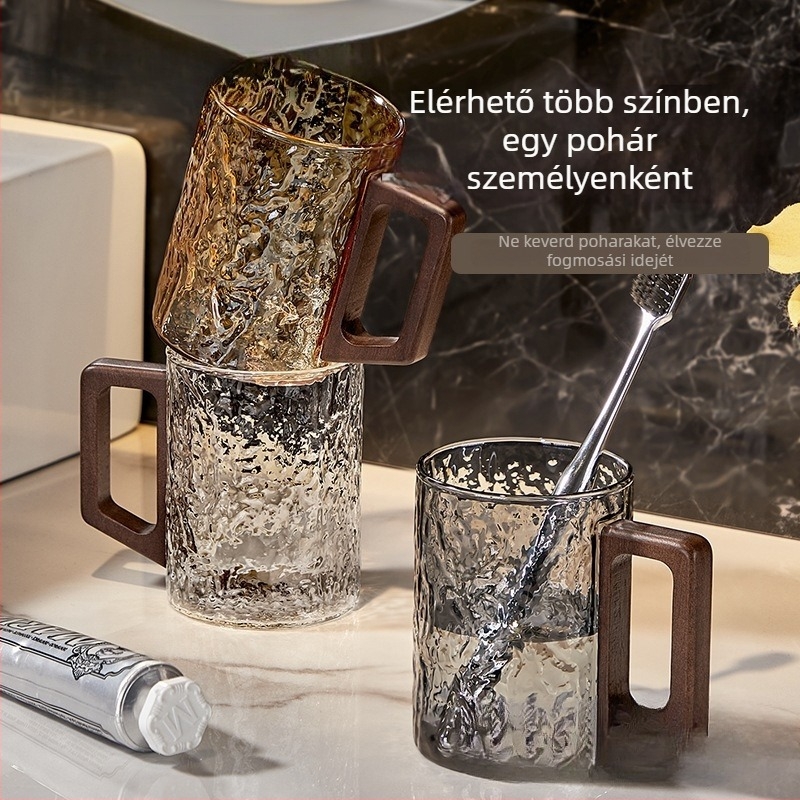 Üveg öblítő pohár háztartási használatra, páros készlet, fogantyúval, fürdőszobához, pohár a fogkeféhez és a fogkrémhez