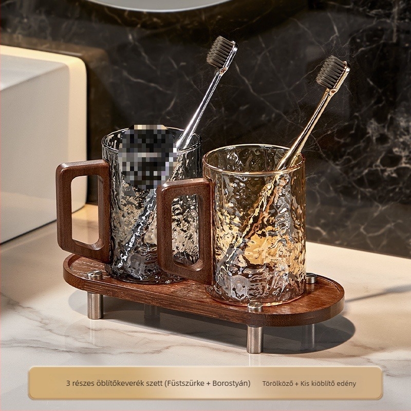 Üveg öblítő pohár háztartási használatra, páros készlet, fogantyúval, fürdőszobához, pohár a fogkeféhez és a fogkrémhez