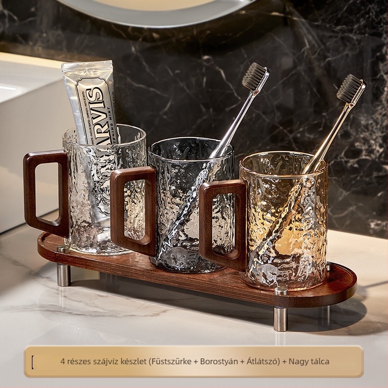 Üveg öblítő pohár háztartási használatra, páros készlet, fogantyúval, fürdőszobához, pohár a fogkeféhez és a fogkrémhez