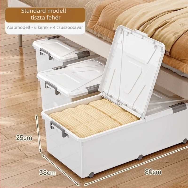 Ágy alatti tároló doboz görgőkkel, PP műanyagból, 100–150 L kapacitás, modell 5036, por- és nedvességálló