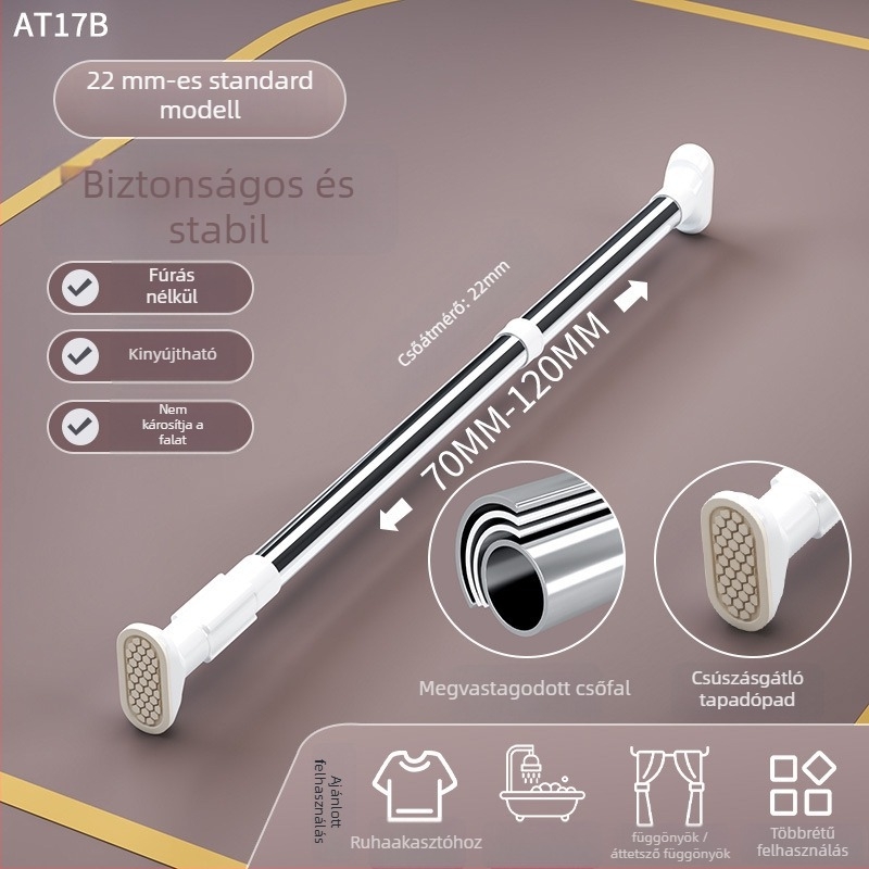 Rozsdamentes acélból készült teleszkópos ruhaszárító rúd, fúrás nélkül, erkélyre, állítható, modern minimalista stilus