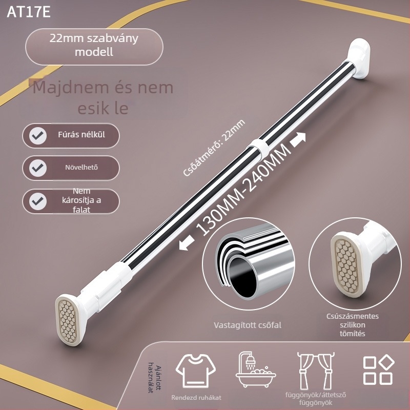 Rozsdamentes acélból készült teleszkópos ruhaszárító rúd, fúrás nélkül, erkélyre, állítható, modern minimalista stilus