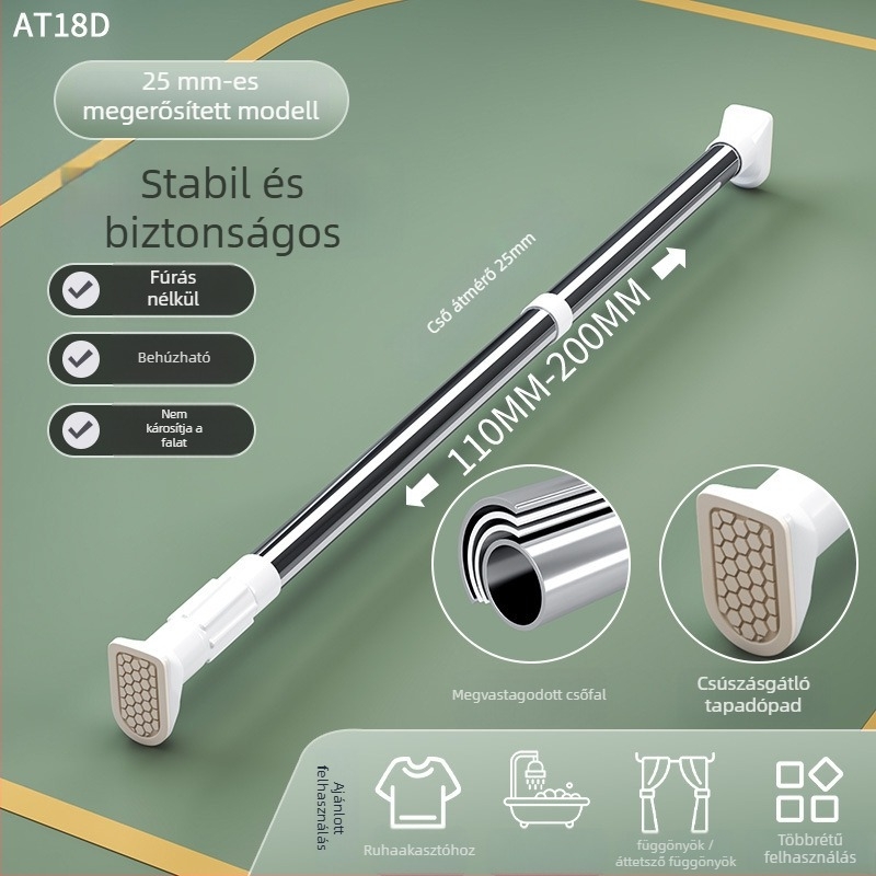 Rozsdamentes acélból készült teleszkópos ruhaszárító rúd, fúrás nélkül, erkélyre, állítható, modern minimalista stilus