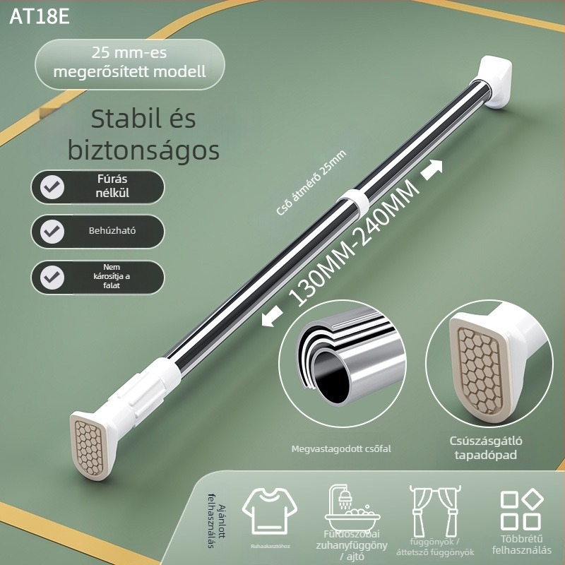 Rozsdamentes acélból készült teleszkópos ruhaszárító rúd, fúrás nélkül, erkélyre, állítható, modern minimalista stilus