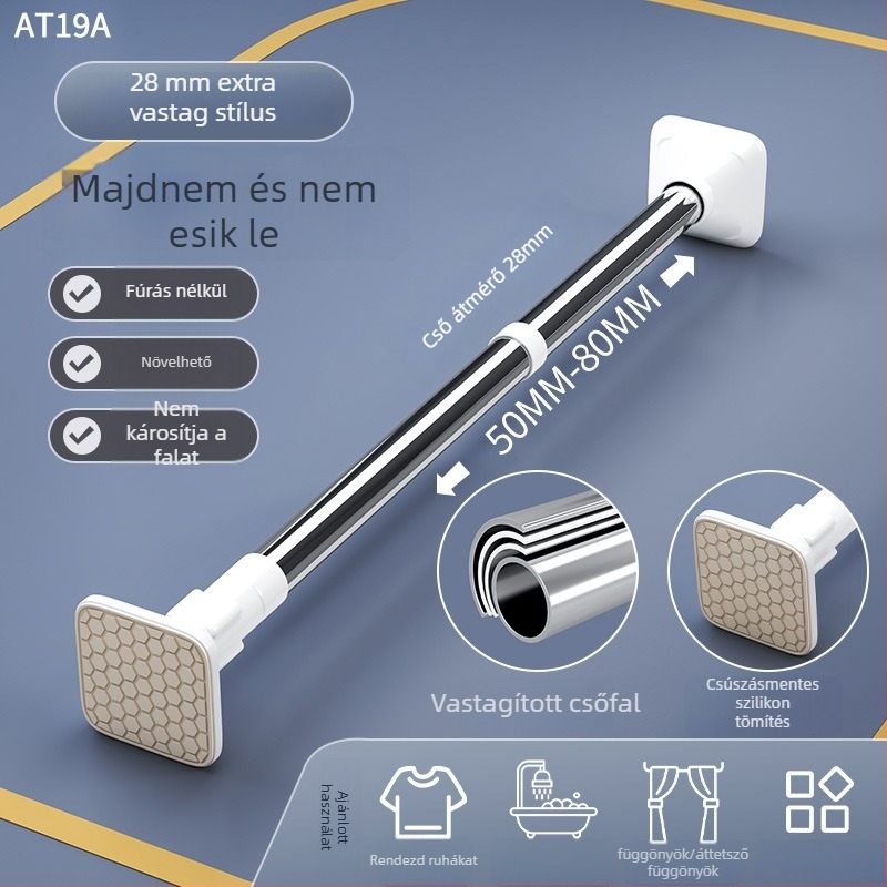 Rozsdamentes acélból készült teleszkópos ruhaszárító rúd, fúrás nélkül, erkélyre, állítható, modern minimalista stilus