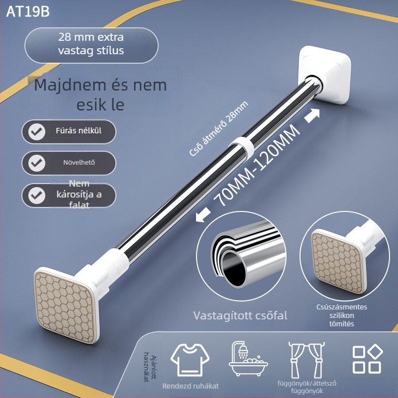 Rozsdamentes acélból készült teleszkópos ruhaszárító rúd, fúrás nélkül, erkélyre, állítható, modern minimalista stilus