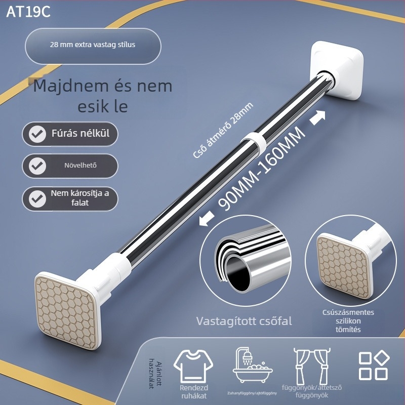 Rozsdamentes acélból készült teleszkópos ruhaszárító rúd, fúrás nélkül, erkélyre, állítható, modern minimalista stilus