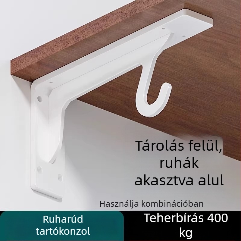Integrált gardrób állvány ruhakasztó rúdtartóval, háromszög alakú támasz, nyitott gardróbszekrény polccal