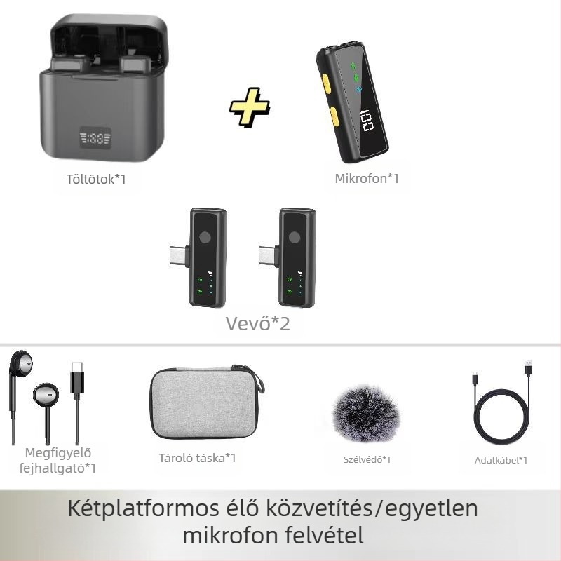 S12 Clip-On élő közvetítés mikrofon – Apple/Android kompatibilis, omnidirekcionális, vezetékes, 20Hz-20kHz, SNR ≥70 dB, beépített akkumulátor 6–8h