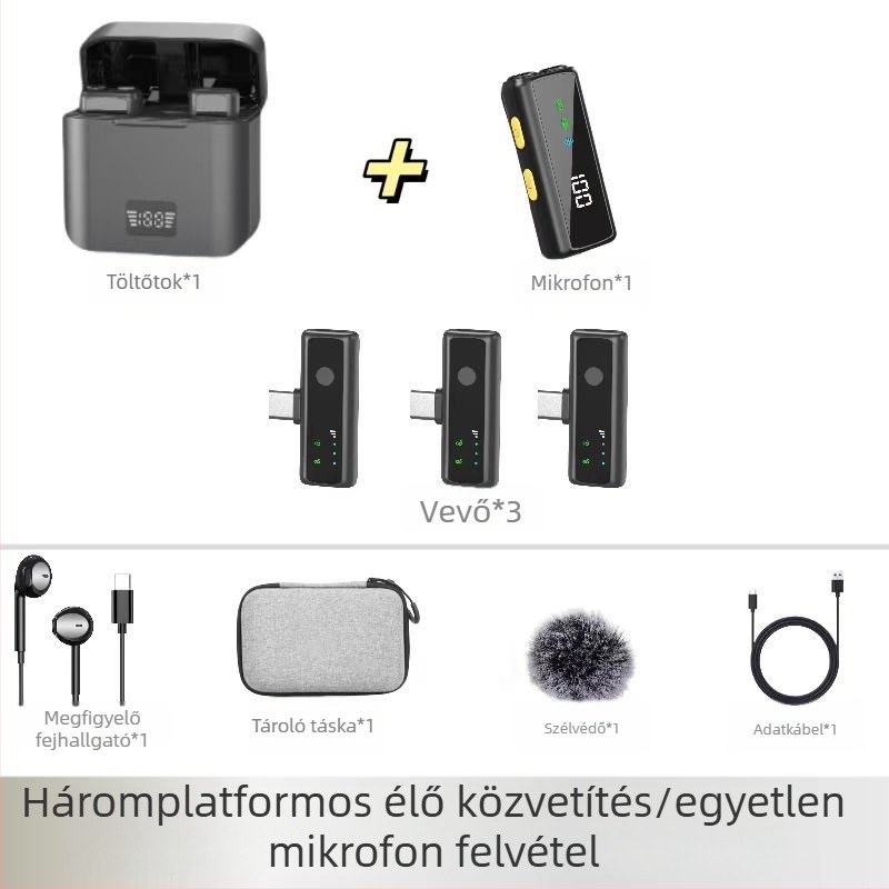 S12 Clip-On élő közvetítés mikrofon – Apple/Android kompatibilis, omnidirekcionális, vezetékes, 20Hz-20kHz, SNR ≥70 dB, beépített akkumulátor 6–8h