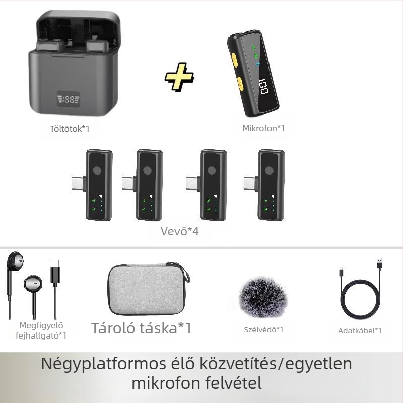 S12 Clip-On élő közvetítés mikrofon – Apple/Android kompatibilis, omnidirekcionális, vezetékes, 20Hz-20kHz, SNR ≥70 dB, beépített akkumulátor 6–8h