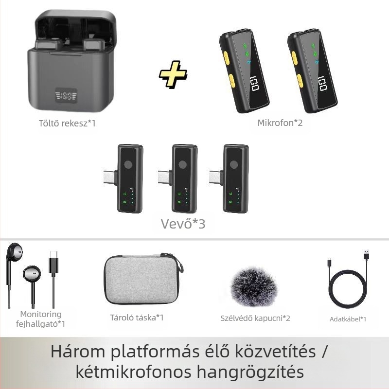 S12 Clip-On élő közvetítés mikrofon – Apple/Android kompatibilis, omnidirekcionális, vezetékes, 20Hz-20kHz, SNR ≥70 dB, beépített akkumulátor 6–8h