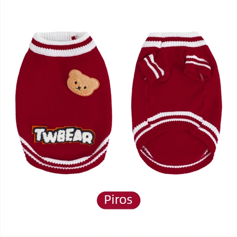 Betűmintás kötött kardigán kis kutyáknak – ősz/tél, Teddy és bichon, sportos stílusú meleg háziállat-öltözék