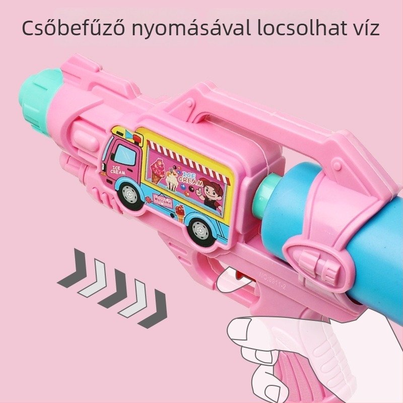 Műanyag vízipisztoly játék — funkciók: lövés, permetezés, vízsugár; márka bluebee, 4–6 éveseknek