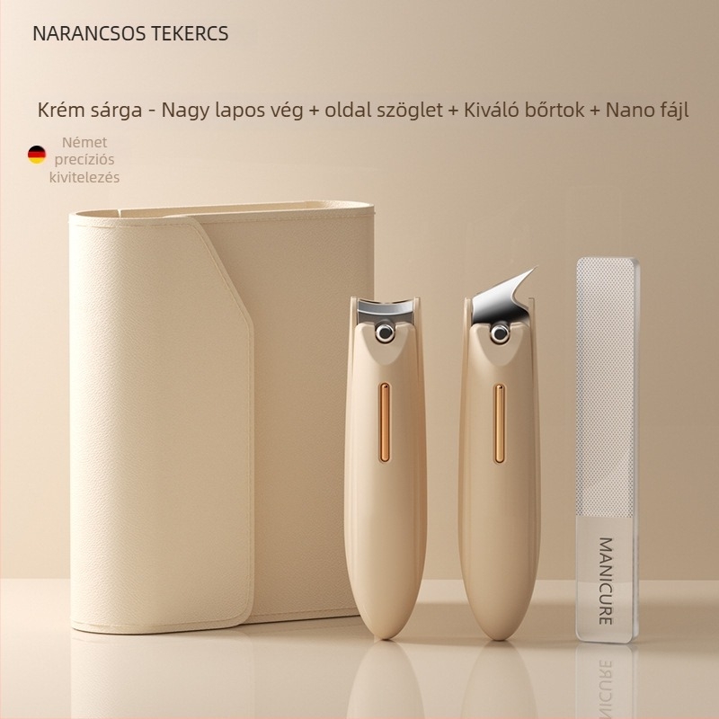 Manikűrhöz készített körömvágó készlet anti-splash dizájnnal, sík szájjal és ferde nyitással, műanyag és szénacél kivitelben