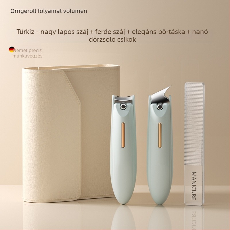 Manikűrhöz készített körömvágó készlet anti-splash dizájnnal, sík szájjal és ferde nyitással, műanyag és szénacél kivitelben