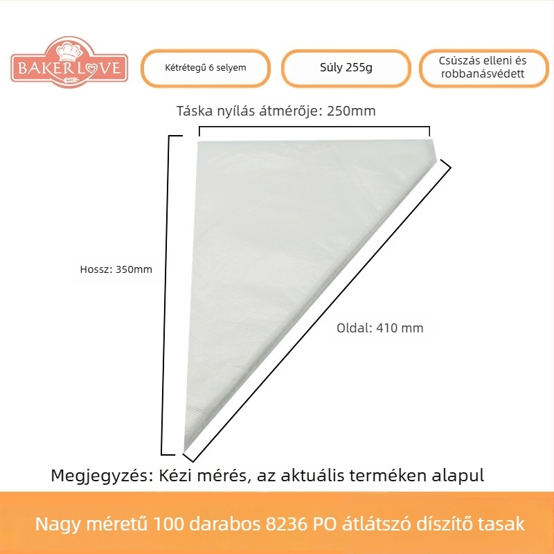 Egyszer használatos tortadíszítő tasak - PVE anyag; alkalmas torták krémmel való díszítésére és egyéb dekorációkra; modern, egyszerű stílus; licencelt magáncímke