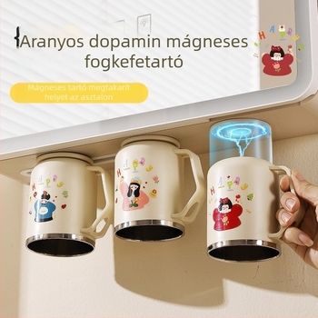 Mágneses 304 rozsdamentes acél öblítő pohár alulra szerelt tükrös szekrénnyel – fogkefe és fogkrém szervező