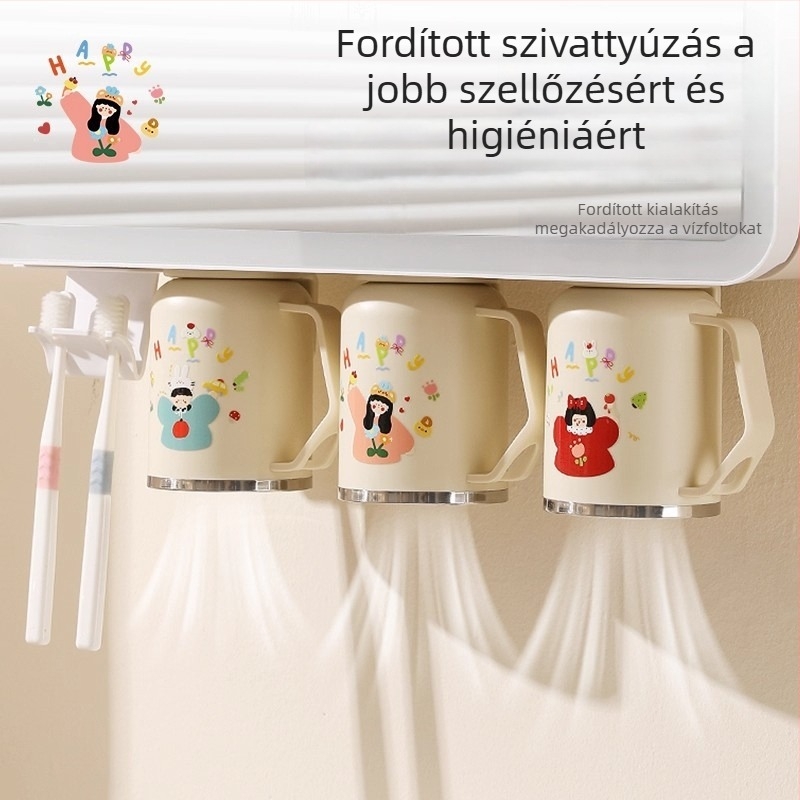 Mágneses 304 rozsdamentes acél öblítő pohár alulra szerelt tükrös szekrénnyel – fogkefe és fogkrém szervező