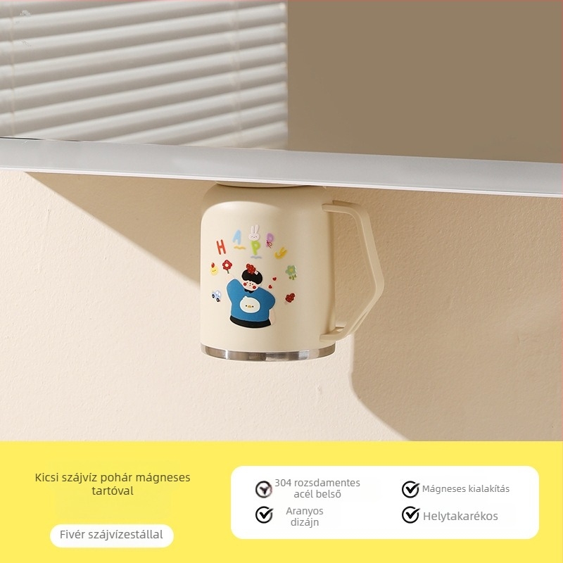 Mágneses 304 rozsdamentes acél öblítő pohár alulra szerelt tükrös szekrénnyel – fogkefe és fogkrém szervező