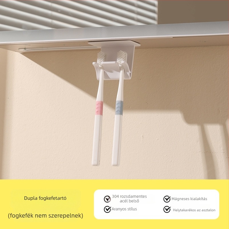 Mágneses 304 rozsdamentes acél öblítő pohár alulra szerelt tükrös szekrénnyel – fogkefe és fogkrém szervező