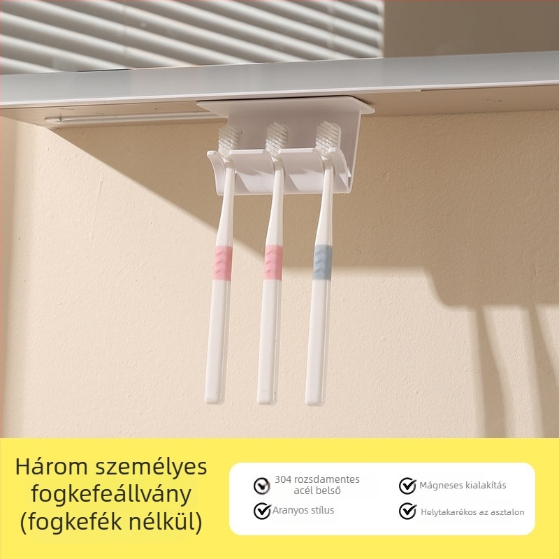 Mágneses 304 rozsdamentes acél öblítő pohár alulra szerelt tükrös szekrénnyel – fogkefe és fogkrém szervező