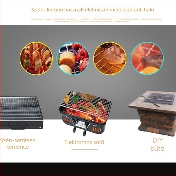 Grillháló rozsdamentes acélból, félkör alakú, négyzetes huzalháló, tapadásmentes bevonat