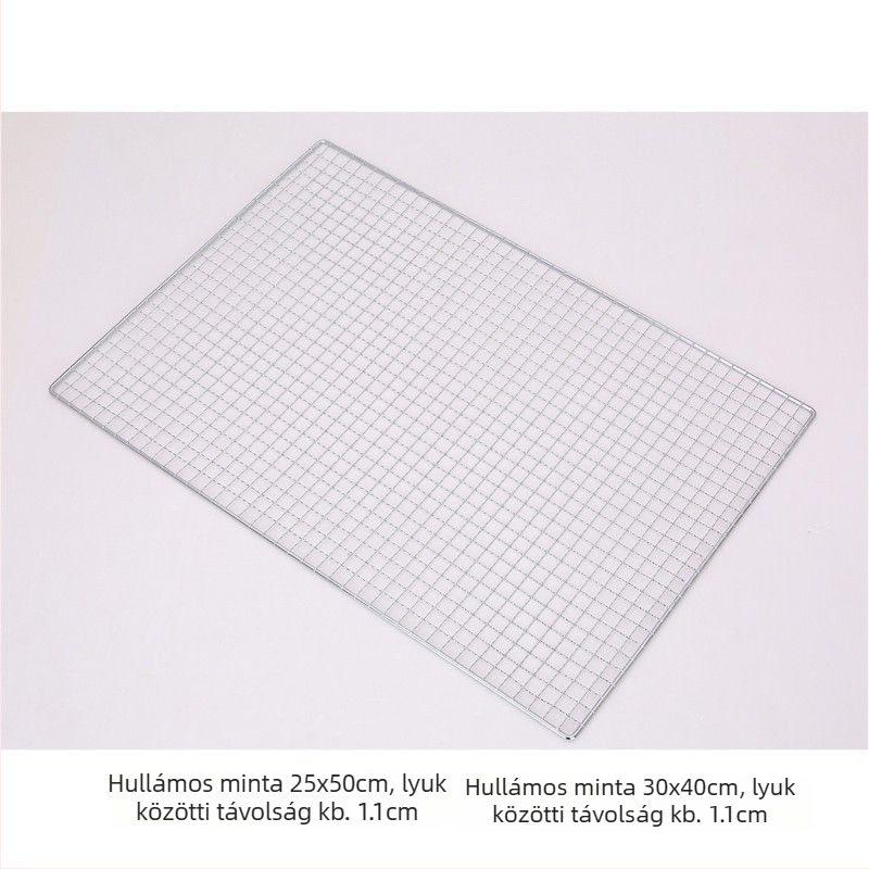 Grillháló rozsdamentes acélból, félkör alakú, négyzetes huzalháló, tapadásmentes bevonat