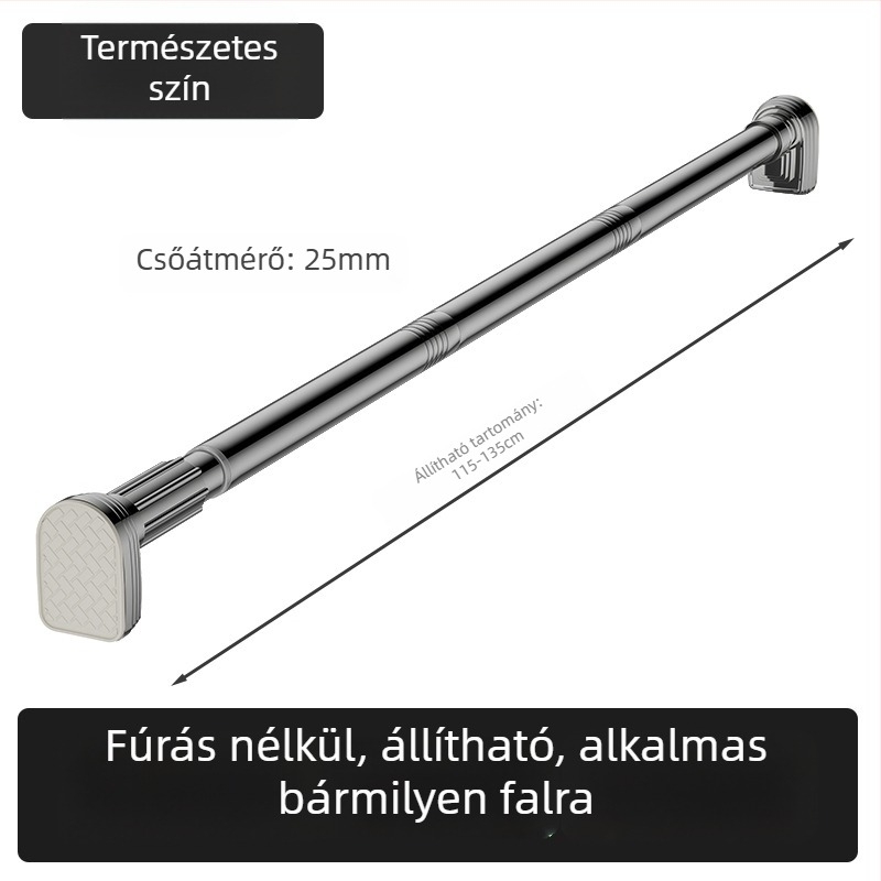 Kingsborough teleszkópos zuhanyfüggönyrúd ruhaszárításhoz — rozsdamentes acél + ABS, testreszabható, leválasztható, könnyű luxus stílus