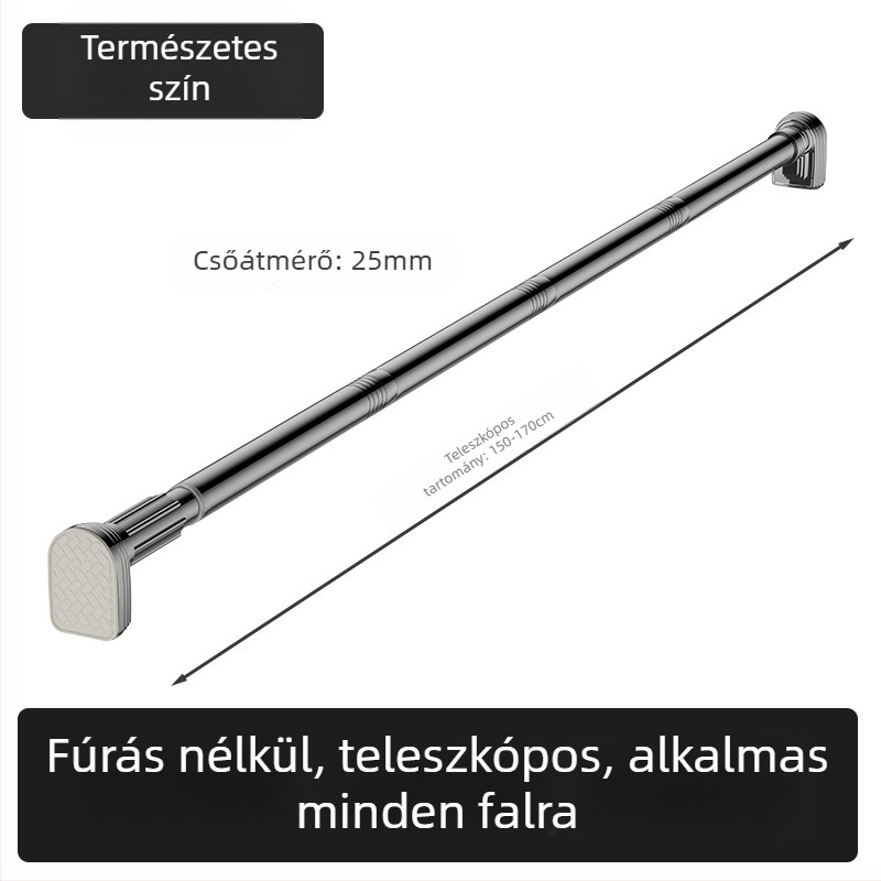 Kingsborough teleszkópos zuhanyfüggönyrúd ruhaszárításhoz — rozsdamentes acél + ABS, testreszabható, leválasztható, könnyű luxus stílus