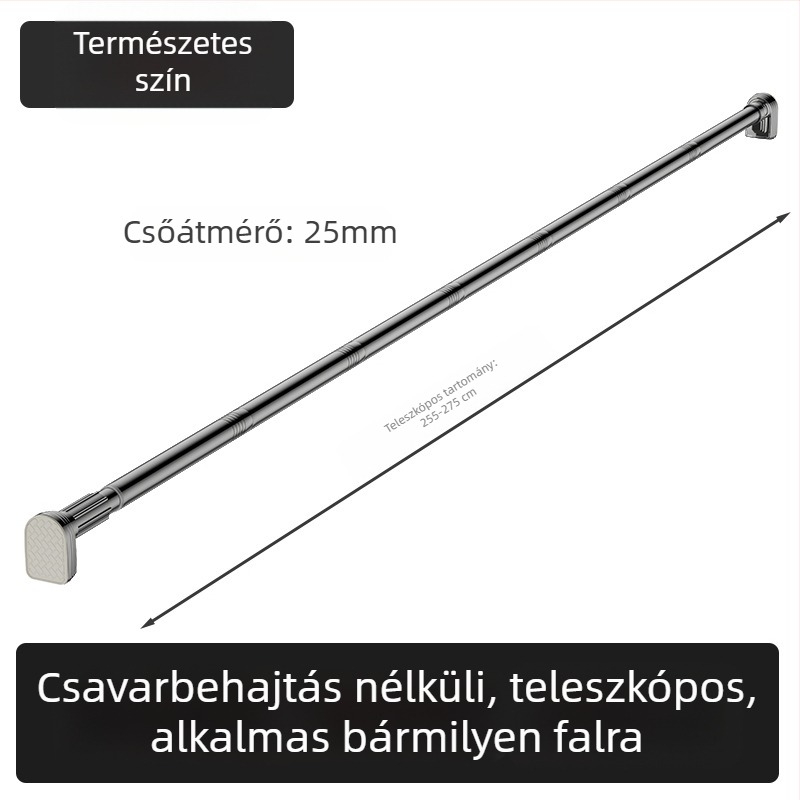 Kingsborough teleszkópos zuhanyfüggönyrúd ruhaszárításhoz — rozsdamentes acél + ABS, testreszabható, leválasztható, könnyű luxus stílus