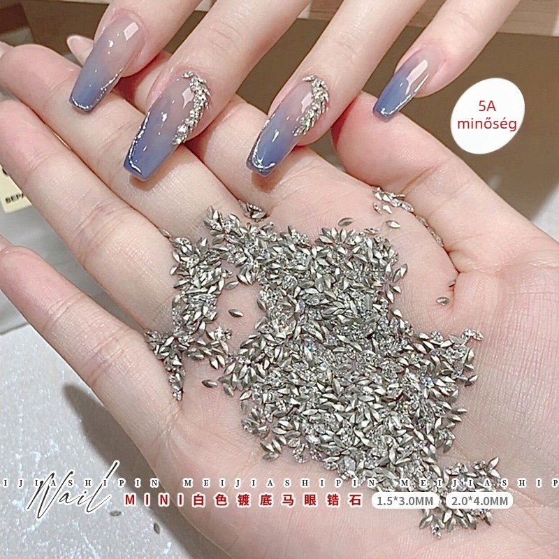 Cirkónos körömdíszítés: Marquise vágás, vízcsepp mintázat, mini színes cirkón kristályok