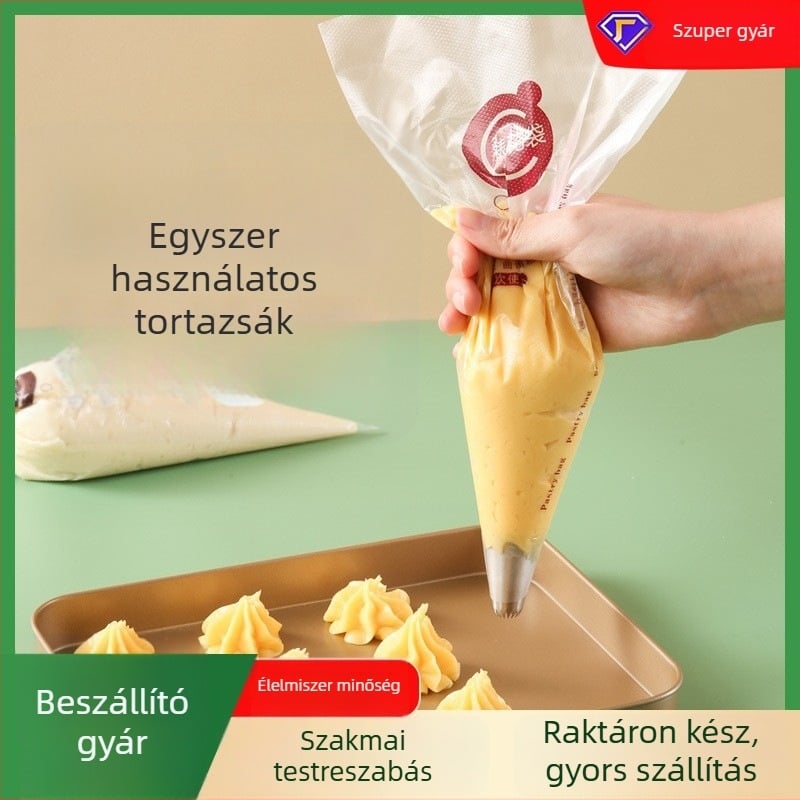 Egyszer használatos tortadíszítő zacskó, átlátszó háromszög alakú, megerősített, élelmiszer-minőségű PE anyagból, 100 darab/csomag