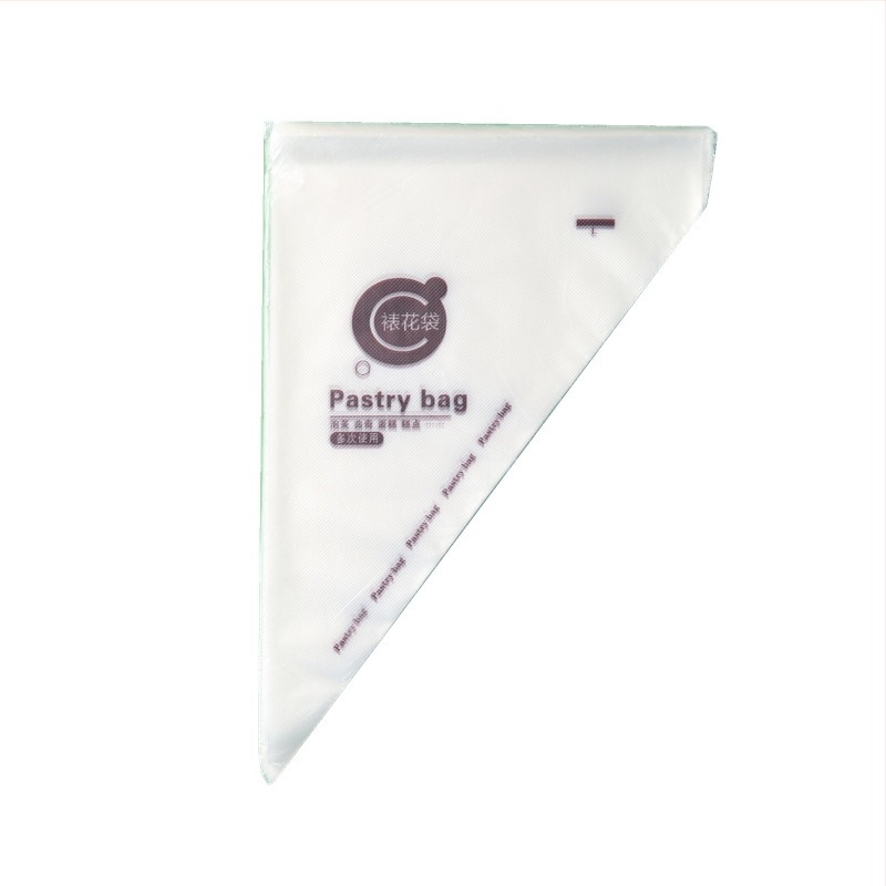 Egyszer használatos tortadíszítő zacskó, átlátszó háromszög alakú, megerősített, élelmiszer-minőségű PE anyagból, 100 darab/csomag