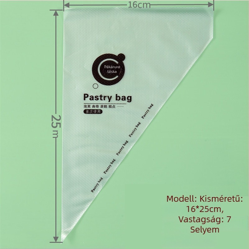 Egyszer használatos tortadíszítő zacskó, átlátszó háromszög alakú, megerősített, élelmiszer-minőségű PE anyagból, 100 darab/csomag