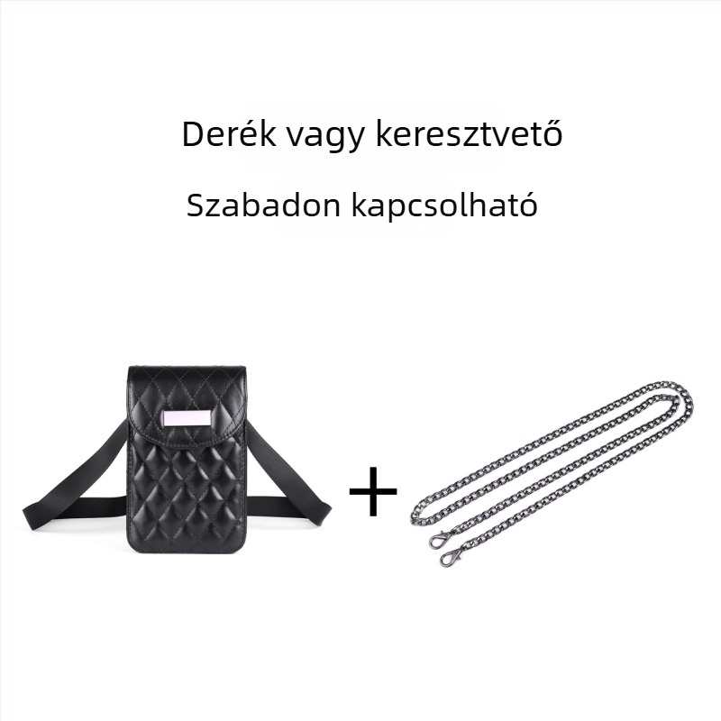 Láncos keresztbody övtáska, quiltelt mintázat, PU anyag, cipzáras nyitás, laminált belső zseb