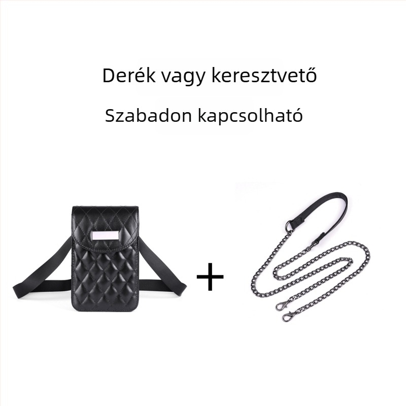 Láncos keresztbody övtáska, quiltelt mintázat, PU anyag, cipzáras nyitás, laminált belső zseb