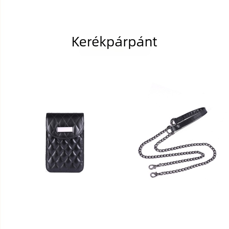 Láncos keresztbody övtáska, quiltelt mintázat, PU anyag, cipzáras nyitás, laminált belső zseb