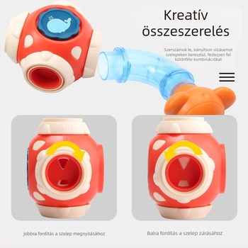 Gyerekeknek szóló fürdőjáték: forgó zuhany, moduláris cső rendszer és vízkerék; műanyagból készült; 4–6 éveseknek