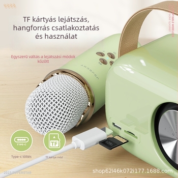 C20Plus Karaoke mikrofon és Bluetooth hangszóró – Beépített akkumulátor 1000–1200mAh, Bluetooth 5.1, 8W, frekvenciatartomány 100Hz–20kHz, 10m hatótáv