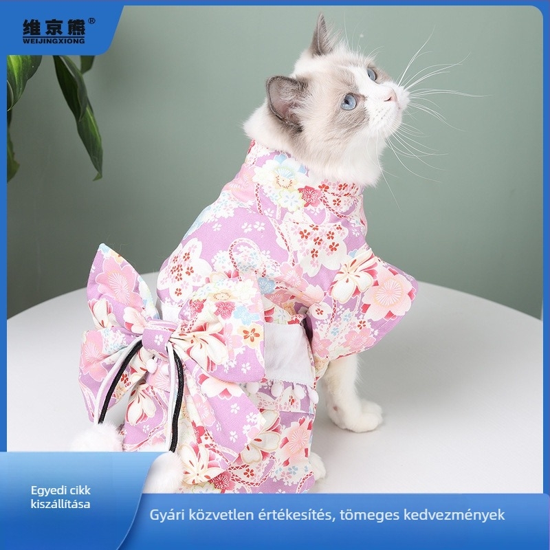 Japán stílusú kisállat kimono szoknya macskák és kiskutyák számára, őszi-téli meleg