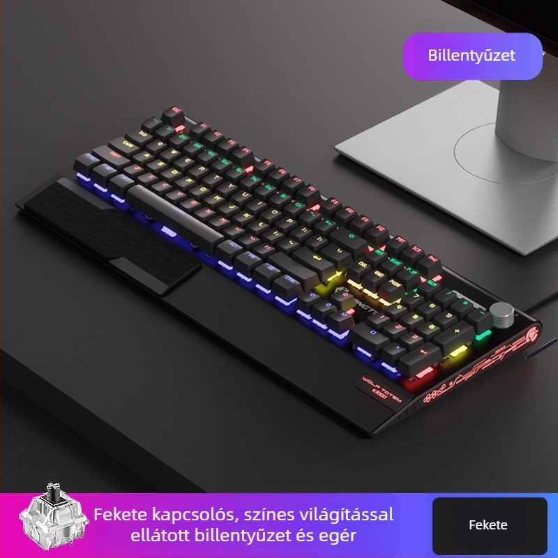 K1000 mechanikus billentyűzet, 104 gomb, vezetékes kapcsolat, RGB háttérvilágítás, fémből készült test, 1,5 m kábel.