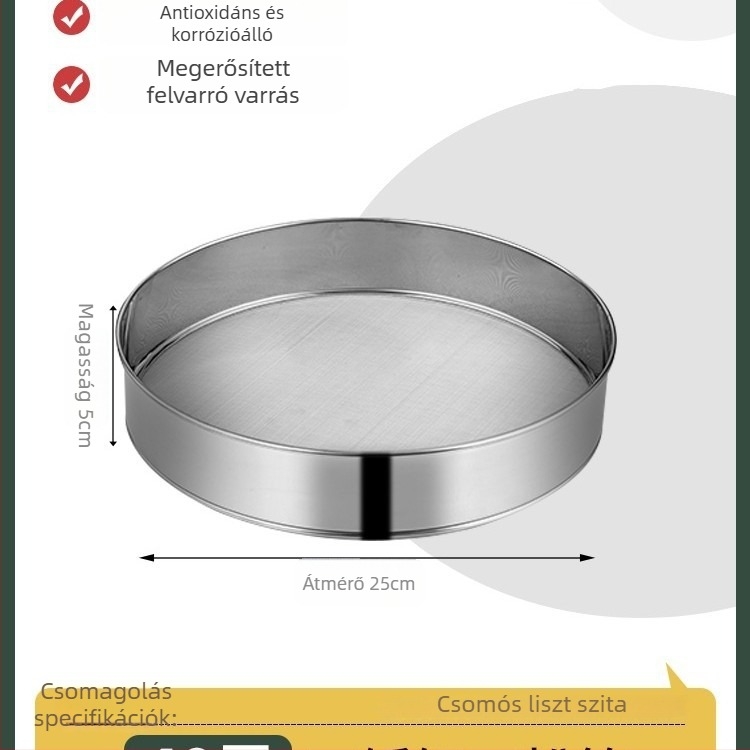 304 rozsdamentes acél liszt-szitó, ultrafin hálóval, 40/60 szem a sütéshez