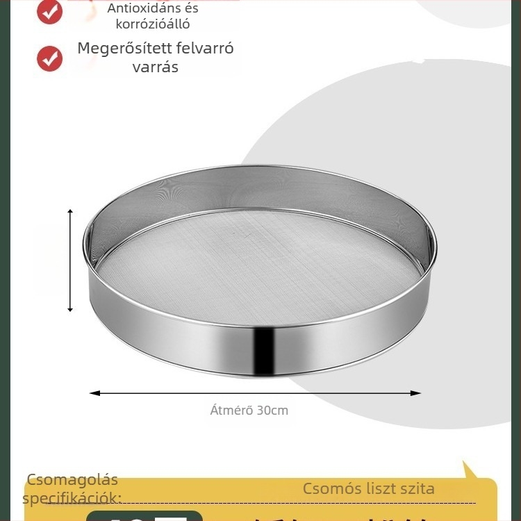 304 rozsdamentes acél liszt-szitó, ultrafin hálóval, 40/60 szem a sütéshez