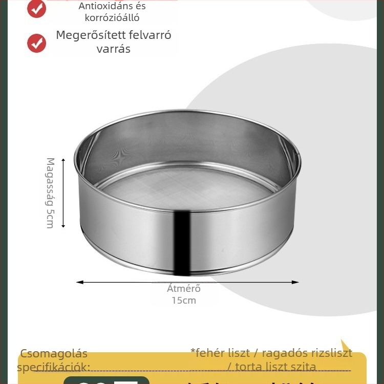 304 rozsdamentes acél liszt-szitó, ultrafin hálóval, 40/60 szem a sütéshez