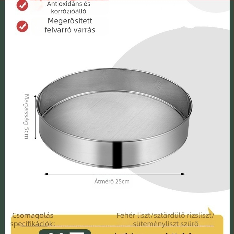 304 rozsdamentes acél liszt-szitó, ultrafin hálóval, 40/60 szem a sütéshez