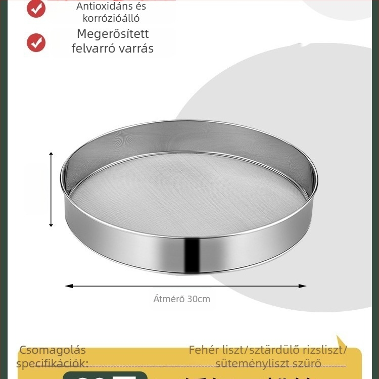 304 rozsdamentes acél liszt-szitó, ultrafin hálóval, 40/60 szem a sütéshez