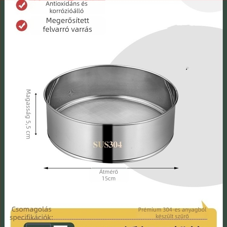 304 rozsdamentes acél liszt-szitó, ultrafin hálóval, 40/60 szem a sütéshez