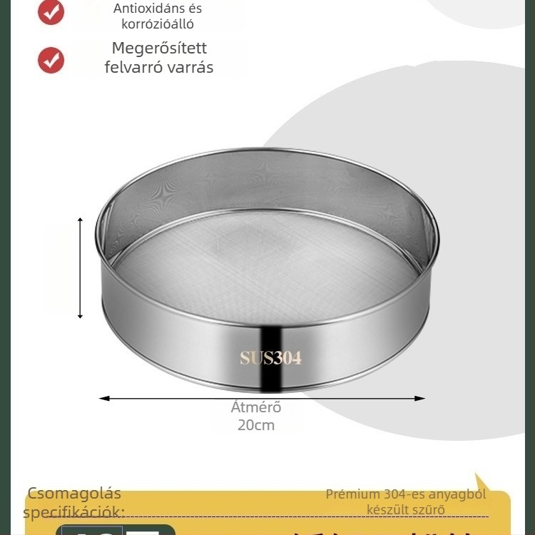 304 rozsdamentes acél liszt-szitó, ultrafin hálóval, 40/60 szem a sütéshez