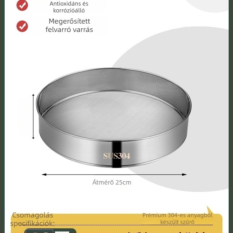 304 rozsdamentes acél liszt-szitó, ultrafin hálóval, 40/60 szem a sütéshez